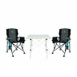 2 Adet Ol Outdoor Mammoth Katlanır Kamp Sandalyesi Gri + Ol Outdoor Alüminyum Katlanır Kamp Masası