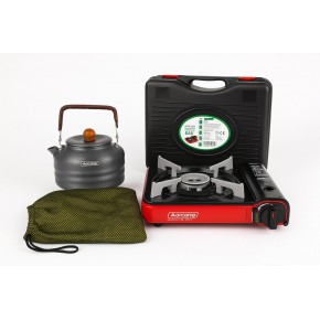 Orcamp Tekli Portatif Kamp Ocak Gaz Stop Emniyetli + OUT-1310 Lüks Kamp Çaydanlığı