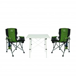 2 Adet Ol Outdoor Mammoth Katlanır Kamp Sandalyesi Yeşil+Ol Outdoor Alüminyum Katlanır Kamp Masası