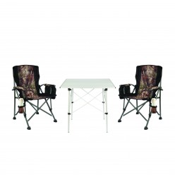 2 Adet Ol Outdoor Mammoth Katlanır Kamp Sandalyesi Kamuflaj+Ol Outdoor Alüminyum Katlanır Kamp Masası
