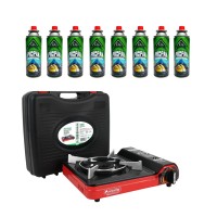 Tekli Portatif Ocak (Kırmızı) + Ol Outdoor 8 Adet 227 Gr Gaz Kartuşu