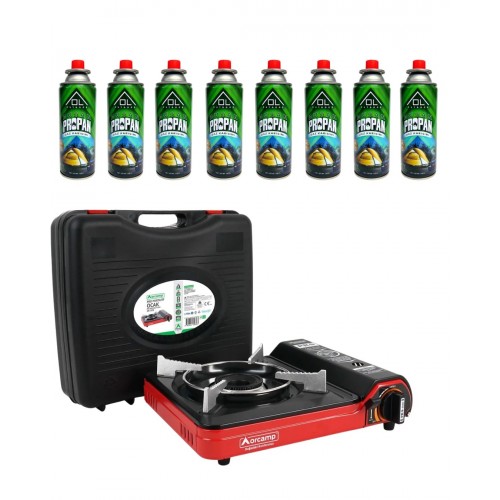 Tekli Portatif Ocak (Kırmızı) + OL OUTDOOR 8 Adet 227 gr Gaz Kartuşu Tekli Portatif Ocak (Kırmızı) + OL OUTDOOR 8 Adet 227 gr Gaz Kartuşu