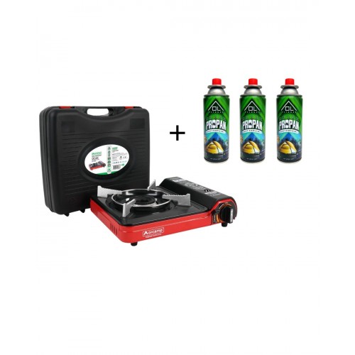 OL OUTDOOR 3 Adet 227 gr Gaz Kartuş + Orcamp Tekli Portatif Ocak (kırmızı)