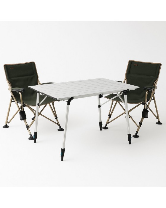 2 Adet Madfox Warden Katlanır Kamp Sandalyesi Yeşil + Moonlite Yükseklik Ayarlı Katlanır Kamp Masası