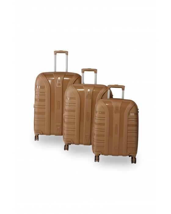 Accord Kırılmaz - Kilitli Seyehat Valizi 3'Lü Set - Kahverengi