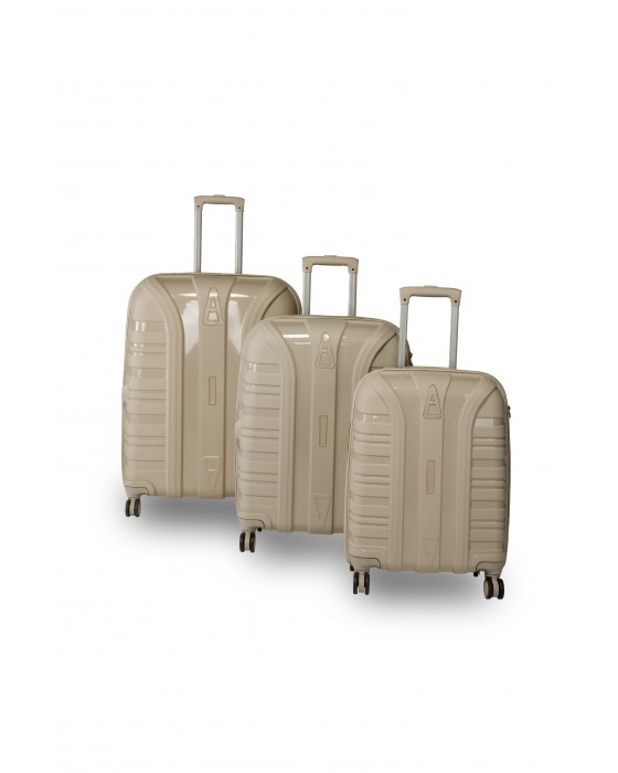 Accord Kırılmaz - Kilitli Seyehat Valizi 3'Lü Set - Bej