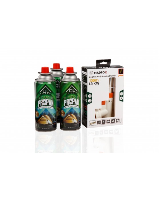 Madfox Power Torch (Çakmaklı Pürmüz) + 3 Adet Ol Outdoor 227 Gr Gaz Kartuşu