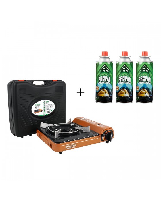 Orcamp Tekli Portatif Turuncu Ocak + 3 Adet Ol Outdoor 227 Gr Gaz Kartuşu