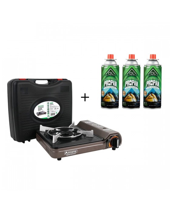 Orcamp Tekli Portatif Gri Ocak + 3 Adet Ol Outdoor 227 Gr Gaz Kartuşu