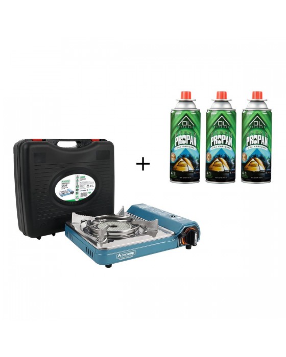 Orcamp Pro Seramik Portatif Ocak (Mavi) + 3 Adet Ol Outdoor 227 Gr Gaz Kartuşu