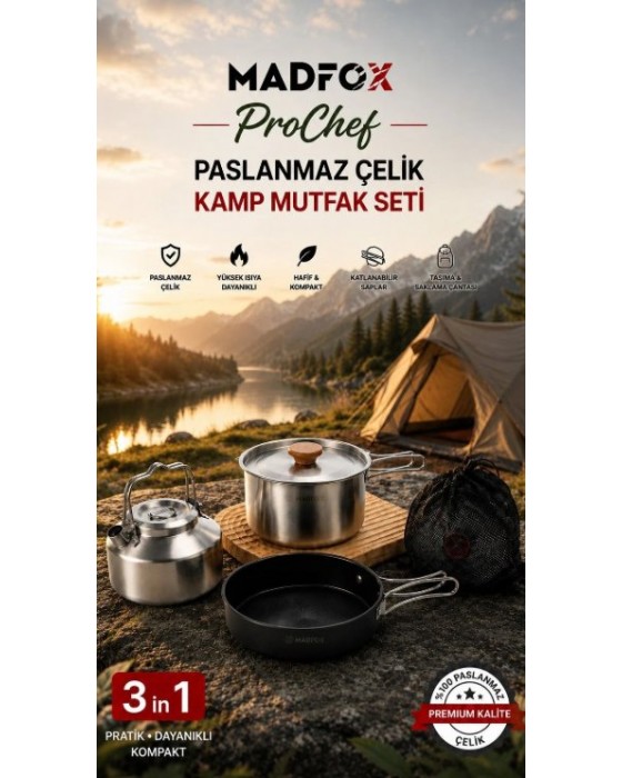 Madfox Prochef Paslanmaz Çelik Kamp Mutfak Seti