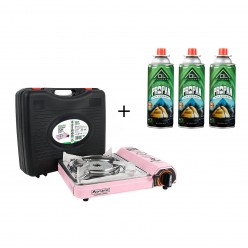 Orcamp Pro Seramik Portatif Ocak (Pembe) + 3 Adet Ol Outdoor 227 Gr Gaz Kartuşu